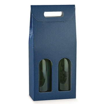 Modrá dárková krabice na dvě láhve vína.