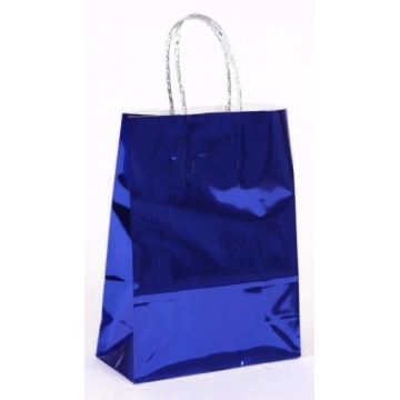 Dárková papírová taška modrá metalová.