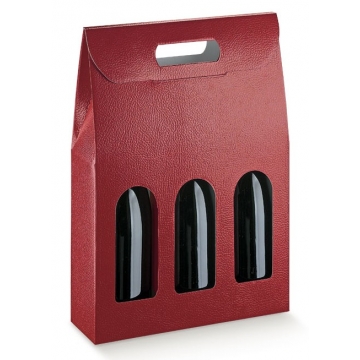 Červená dárková krabice na tři láhve.