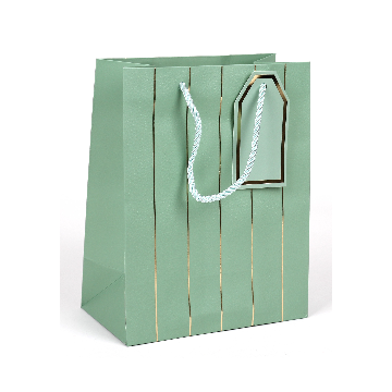 Elegantní dárková papírová taška zelená se zlatým proužkem | WrapCo