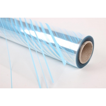 Transparentní celulózový celofán na roli dekor modré pruhy, 30 mikronů.
