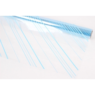 Transparentní celulózový celofán na roli dekor modré pruhy, 30 mikronů.