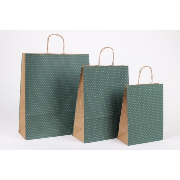 Dárková taška přírodní zelená s puntíky | WrapCo